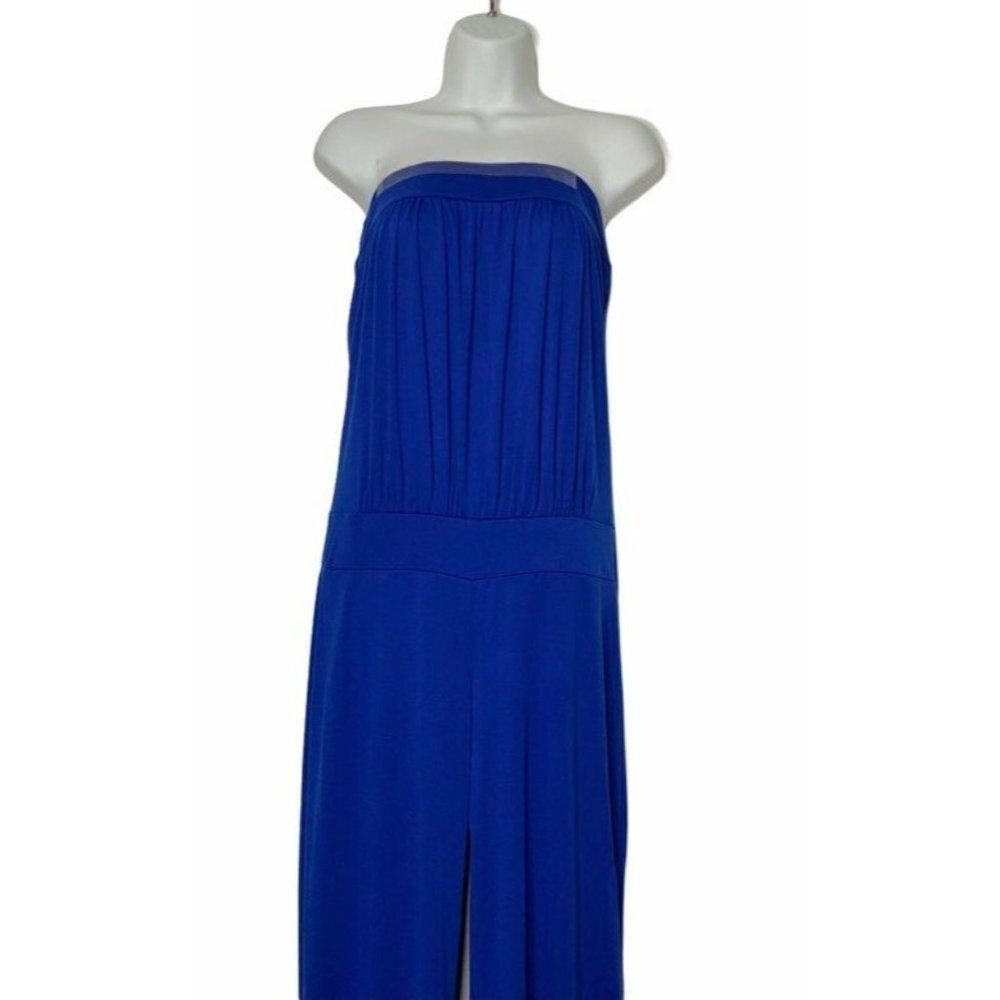 Arden B Womens Jumpsuit Blue Stretch Strapless Sleeveless Long Palazzo M New